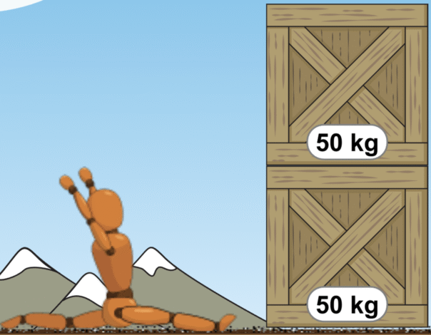 重ねた物体を押して、手をはなしたあとの物体が受ける力について考えるための画像
